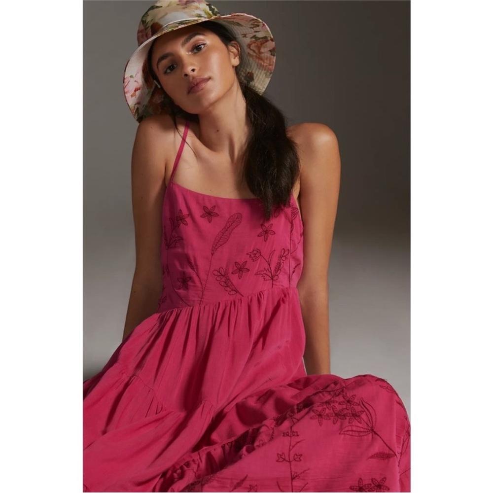 Anthropologie Samant Chauhan Asymmetrical Maxi Dress in Pink Size M - Picture 3 of 10